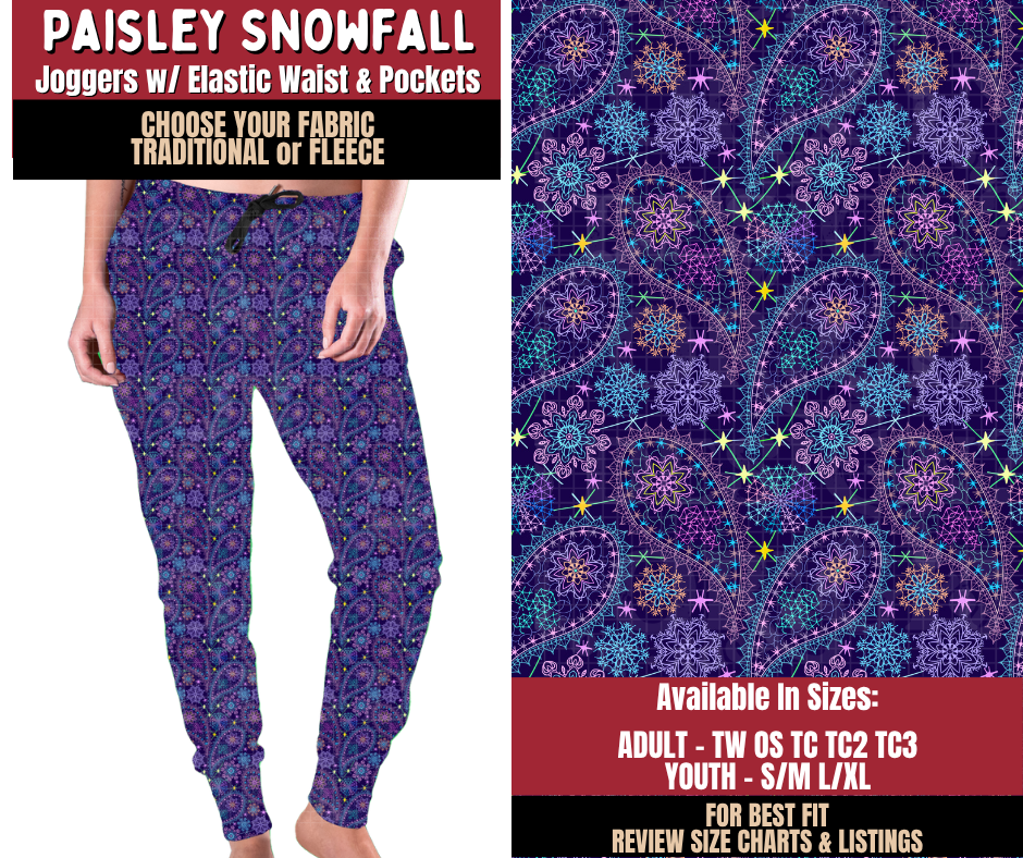 Preorder! Closes 9/7. ETA Dec. Paisley Snowfall Joggers Choose Fleece or Traditional