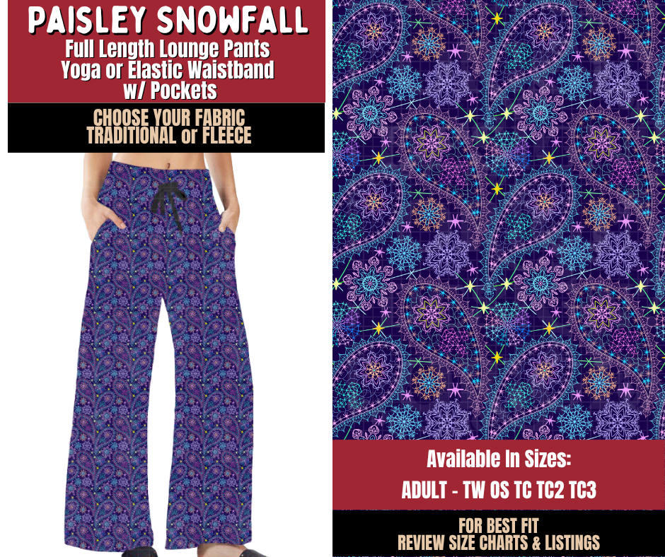 Preorder! Closes 9/7. ETA Dec. Paisley Snowfall Lounge Pants Choose Fleece or Traditional