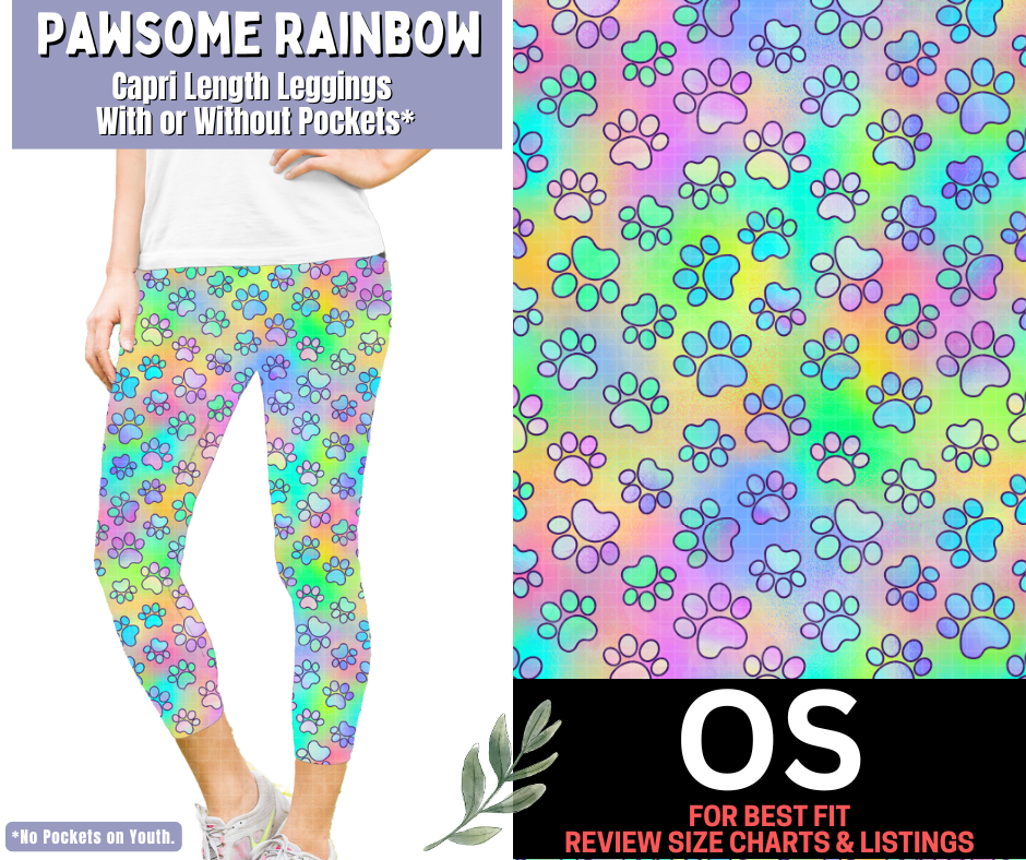 Pawsome Rainbow Capri Length Leggings w/ Pockets