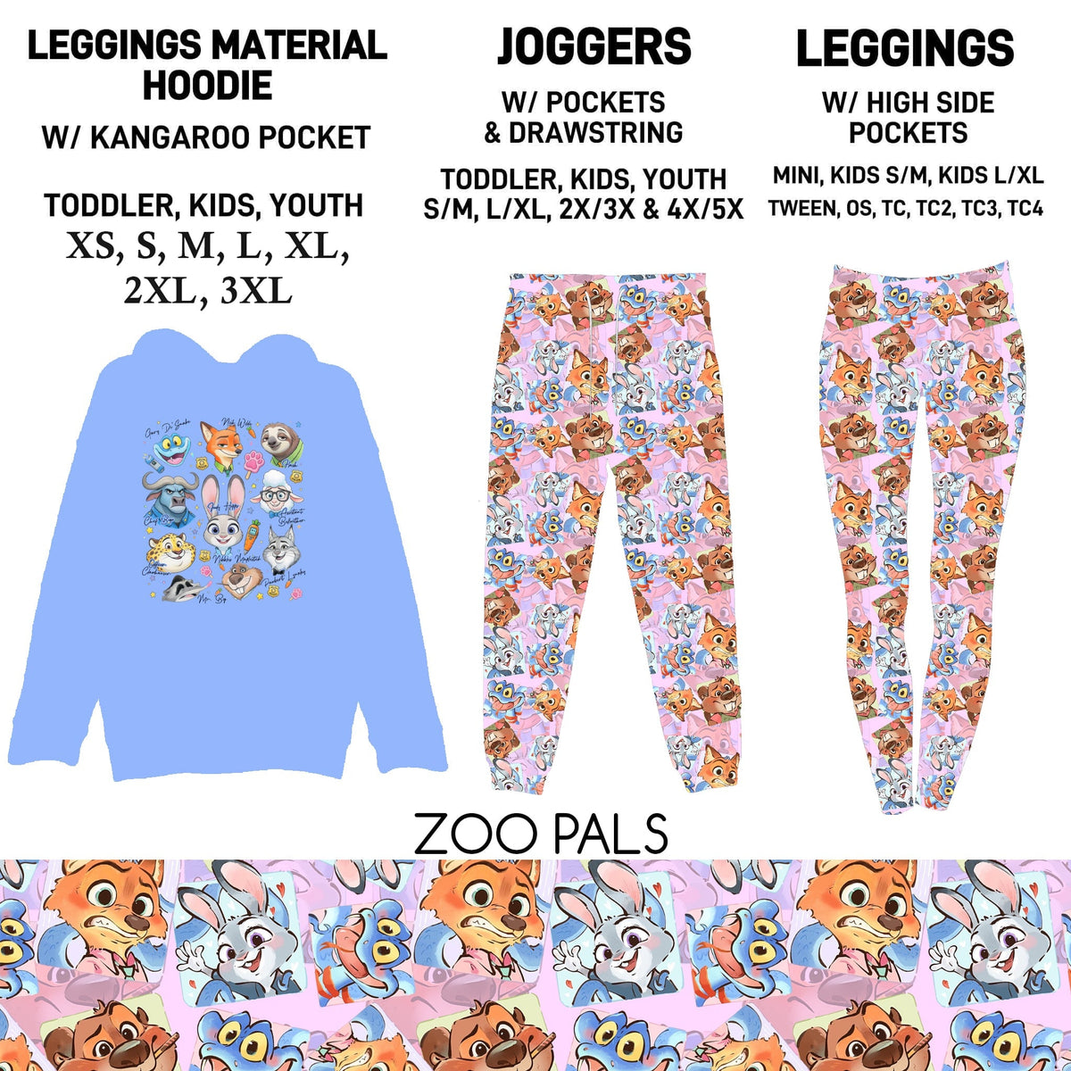 302BT - Zoo Pals Leggings Material Hoodie/Leggings/Full Joggers - Preorder Due 10/25 ETA: Late Dec