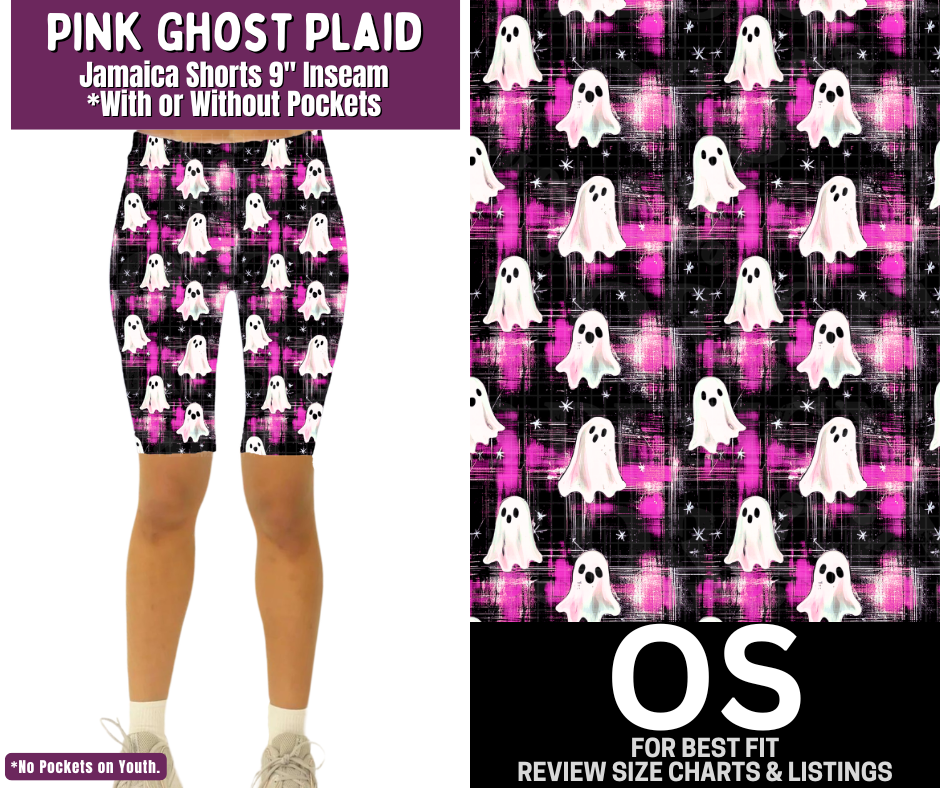 Pink Ghost Plaid Jamaica Shorts w/ Pockets