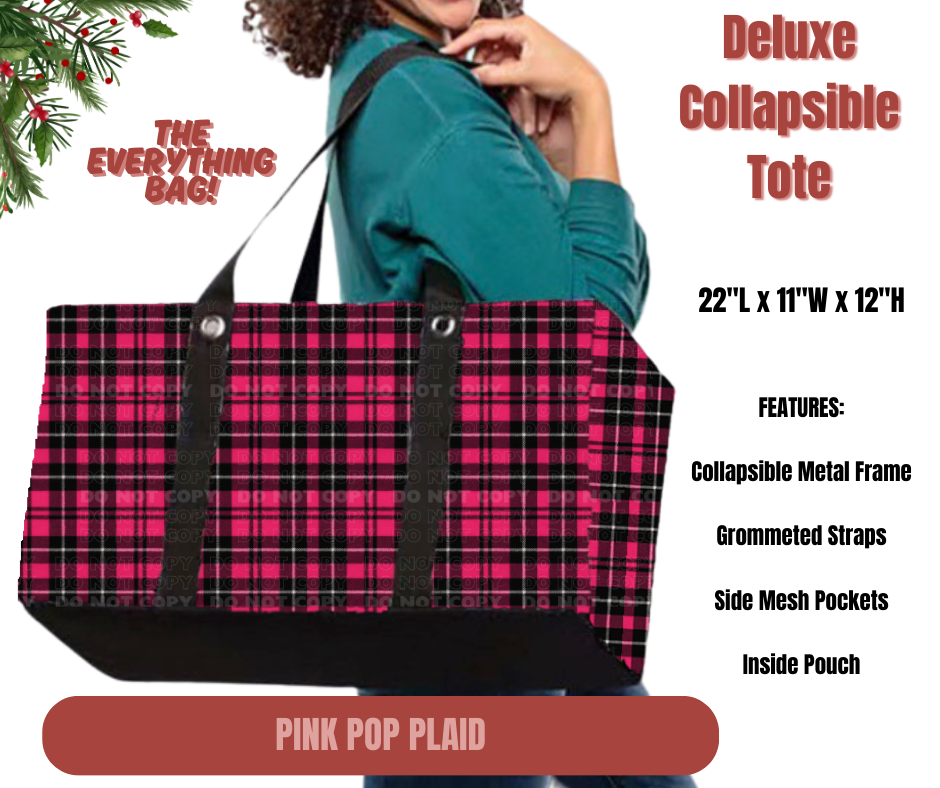 Pink Pop Plaid Collapsible Tote