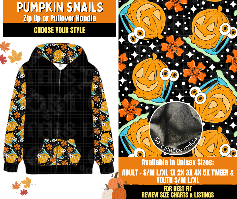 Preorder! Closes 7/16. ETA Oct. Pumpkin Snails Zip-Up or Pullover Hoodie