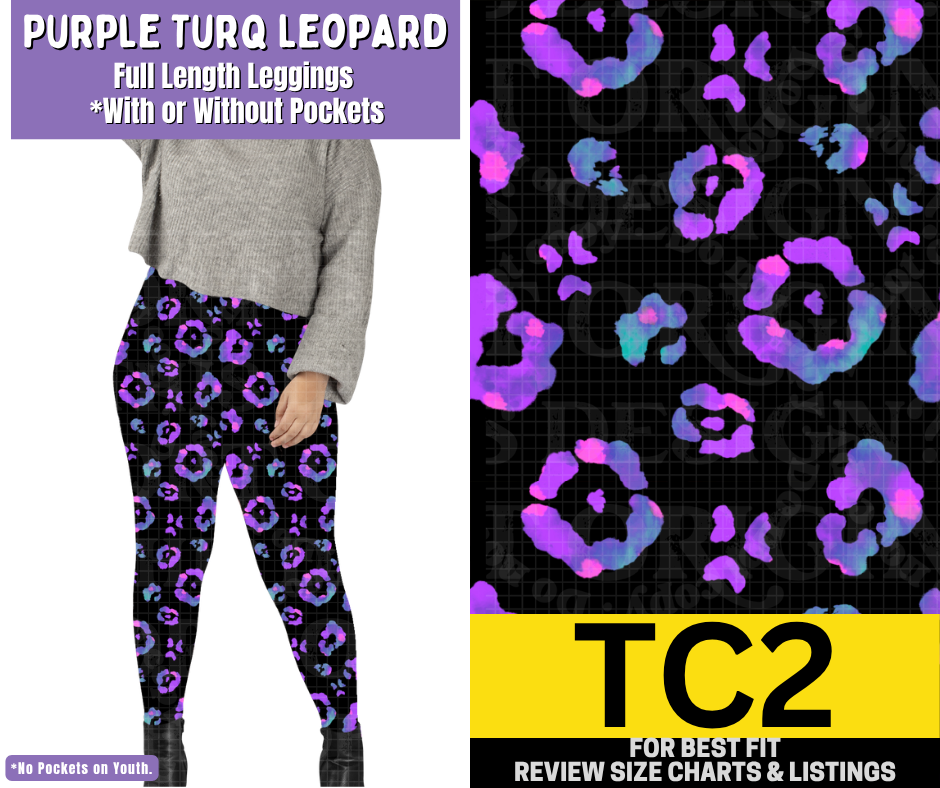 Purple Turq Leopard Full Length Leggings w/ Pockets