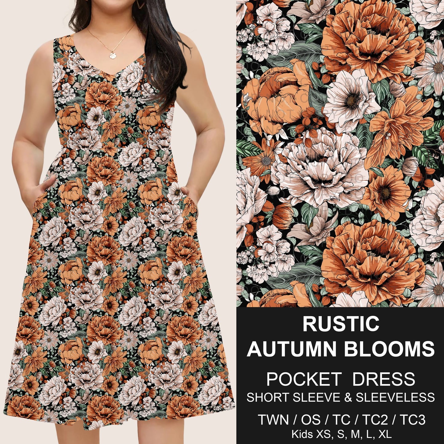 B302 - Preorder Rustic Autumn Blooms Pocket Dress (Closes 7/24. ETA: early Oct)