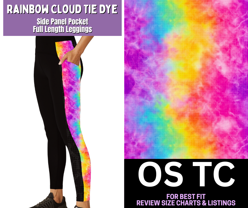 Rainbow Cloud Tie Dye Side Panel Pocket Full Length Leggings