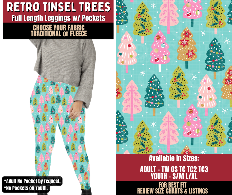 Preorder! Closes 9/7. ETA Dec. Retro Tinsel Trees Leggings Choose Fleece or Traditional