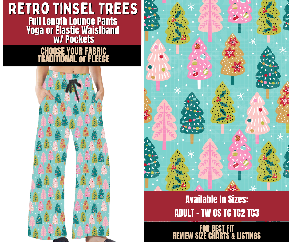 Preorder! Closes 9/7. ETA Dec. Retro Tinsel Trees Lounge Pants Choose Fleece or Traditional