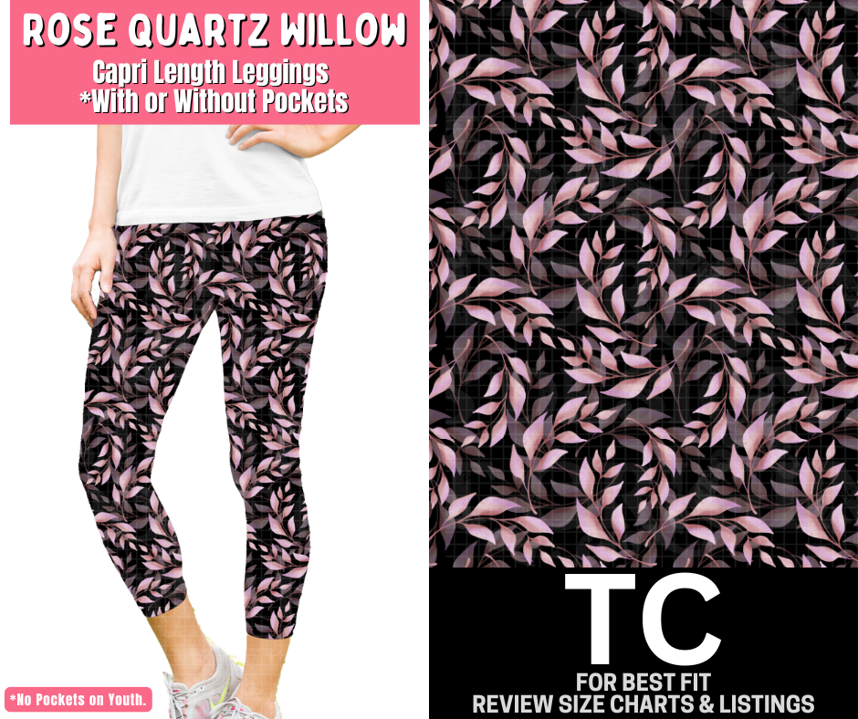 Rose Quartz Willow Capri Length Leggings w/ Pockets