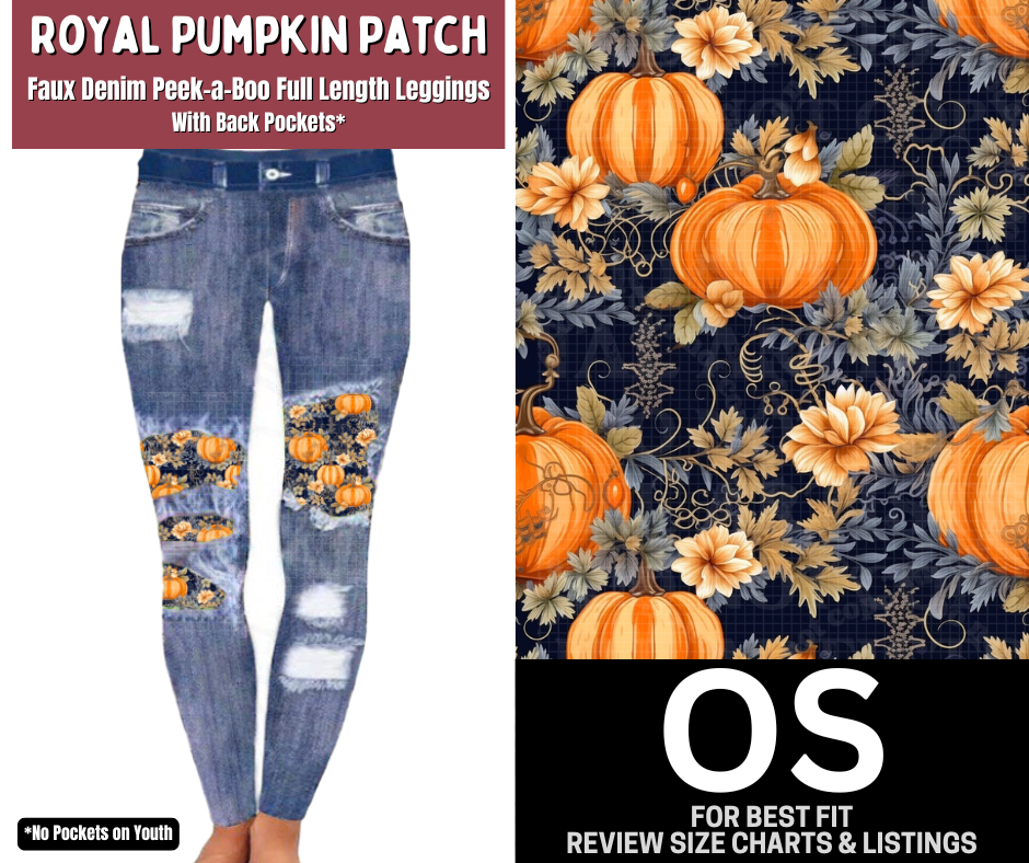 Royal Pumpkin Patch Faux Denim Full Length Peekaboo Leggings