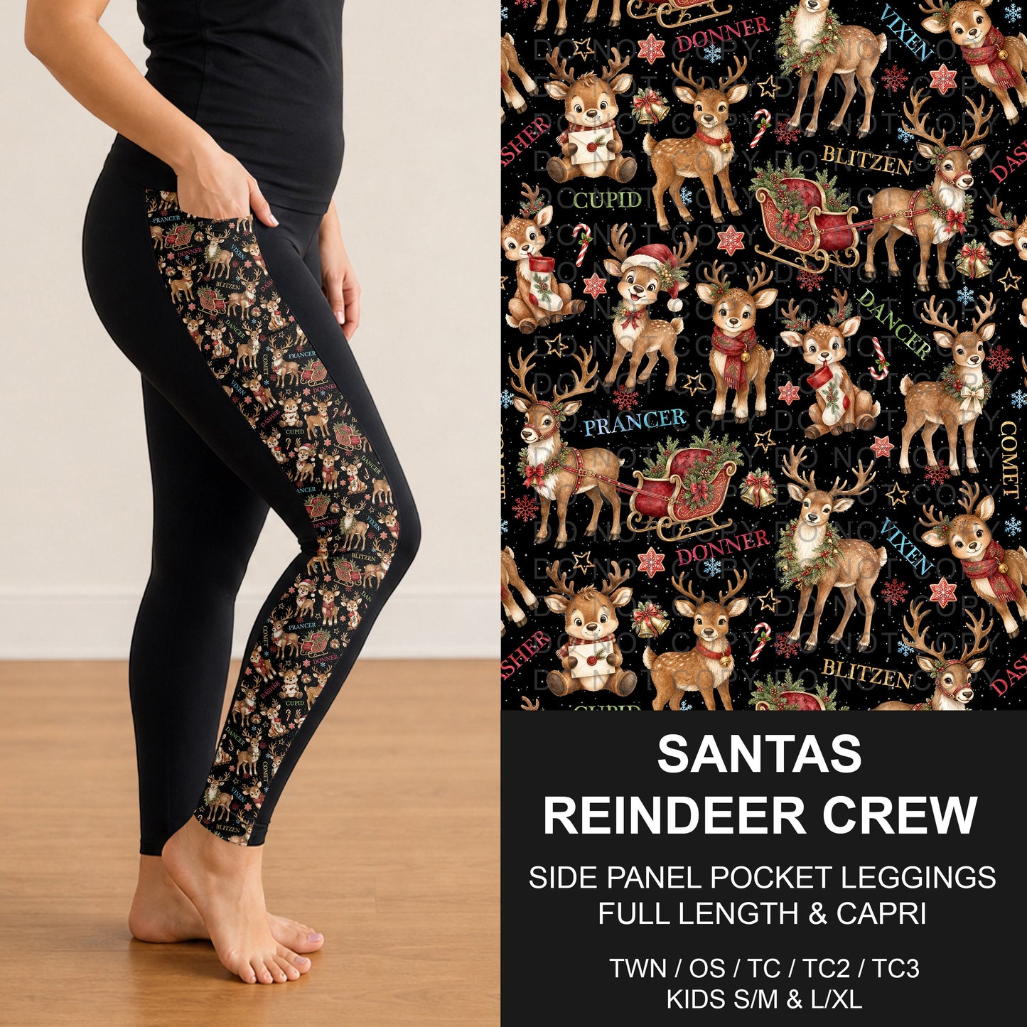 B311 - Preorder Santas Reindeer Crew Side Panel Pocket Leggings (Closes 9/06. ETA: mid Nov.)