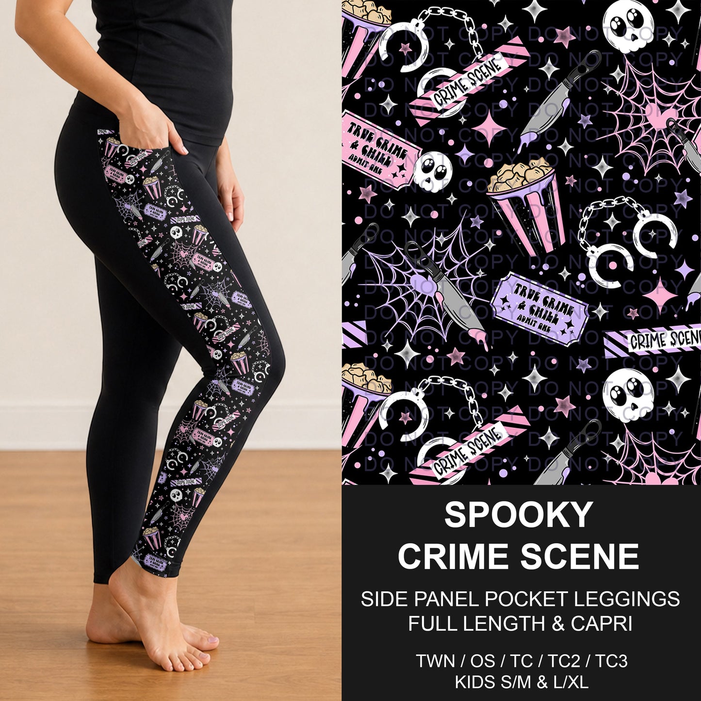B297 - Preorder Spooky Crime Scene Side Panel Pocket Leggings (Closes 6/28. ETA: early Sept.)