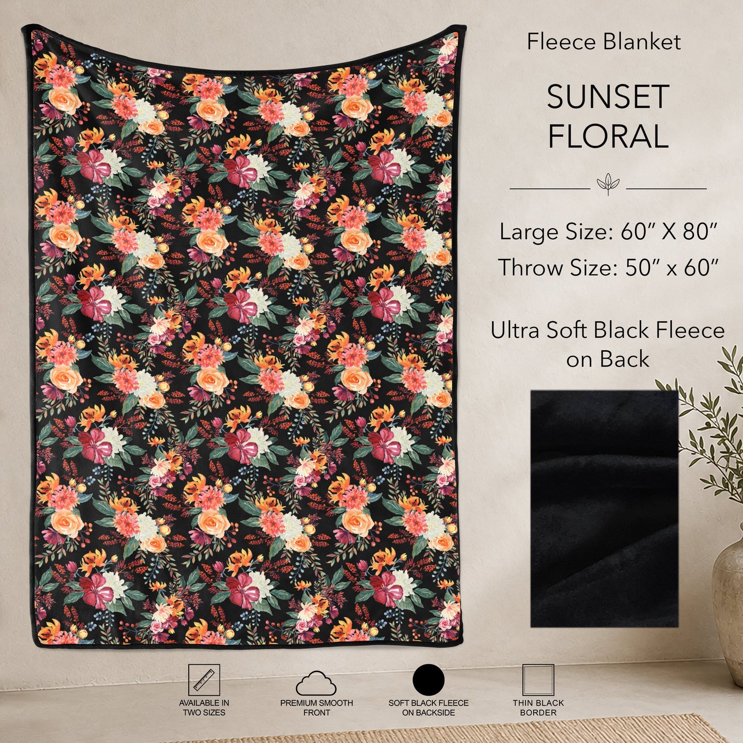 B304 - Pre-Order Sunset Floral Fleece Blanket (Closes 7/31. ETA: early Oct)