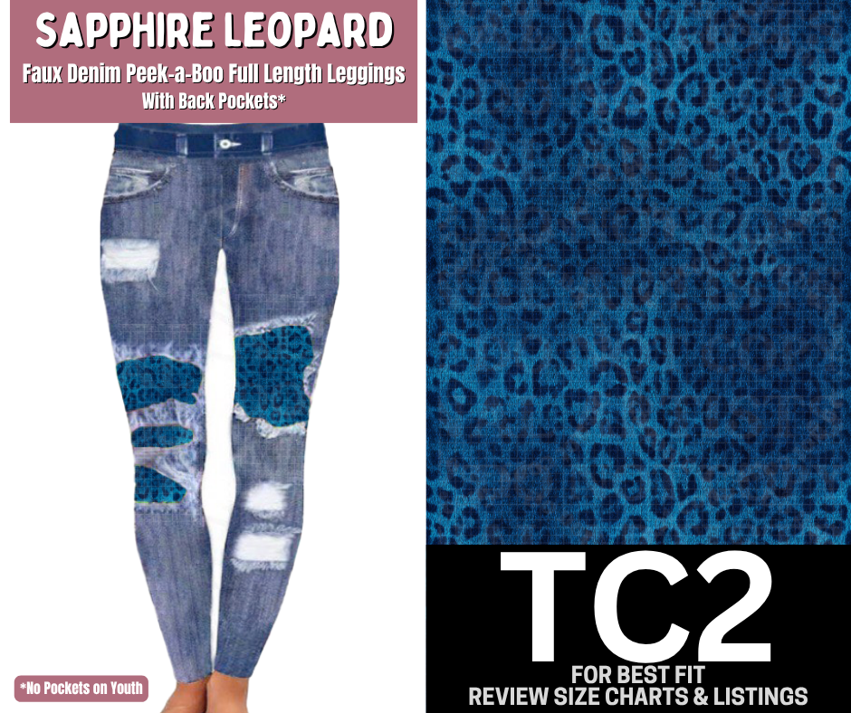 Sapphire Leopard Faux Denim Full Length Peekaboo Leggings