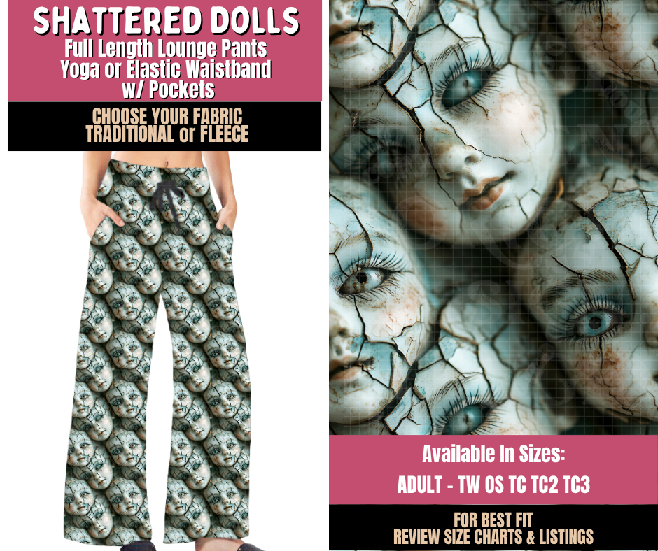 Preorder! Closes 10/1. ETA Dec. Shattered Dolls Lounge Pants Choose Fleece or Traditional