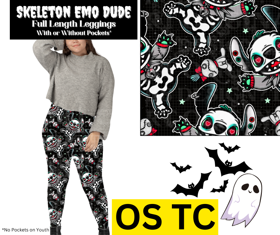 Skeleton Emo Dude Full Length Leggings w/ Pockets