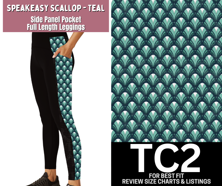 Speakeasy Scallop - Teal Side Panel Pocket Full Length Leggings