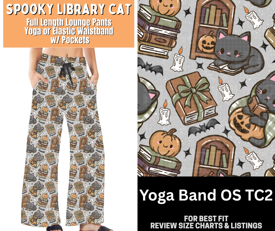 Spooky Library Cat Full Length Lounge Pants