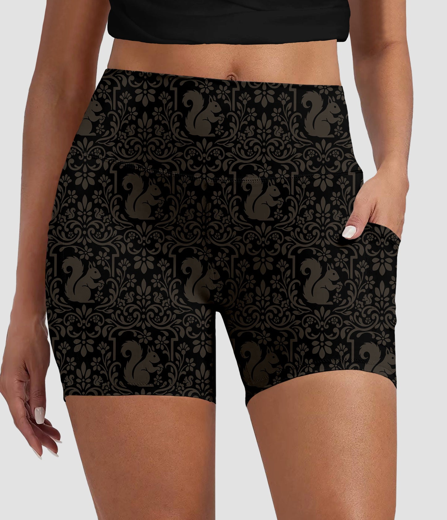 RTS - Squirrel Damask Biker Shorts with Pockets
