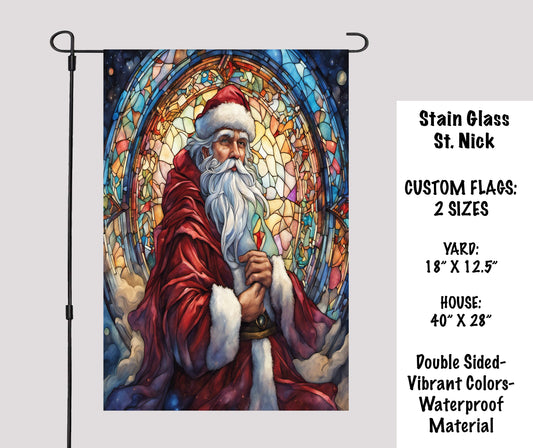 Stain Glass St. Nick Garden Flags