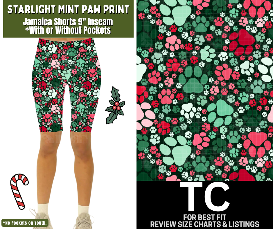 Starlight Mint Paw Print Jamaica Shorts w/ Pockets