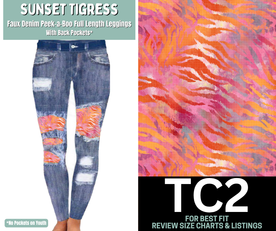 Sunset Tigress Faux Denim Full Length Peekaboo Leggings