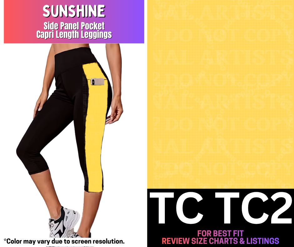 Sunshine Side Panel Pocket Capri Length Leggings