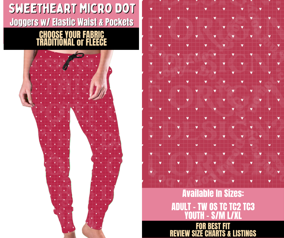 Preorder! Closes 10/15. ETA Jan. Sweetheart Micro Dot Joggers Choose Fleece or Traditional