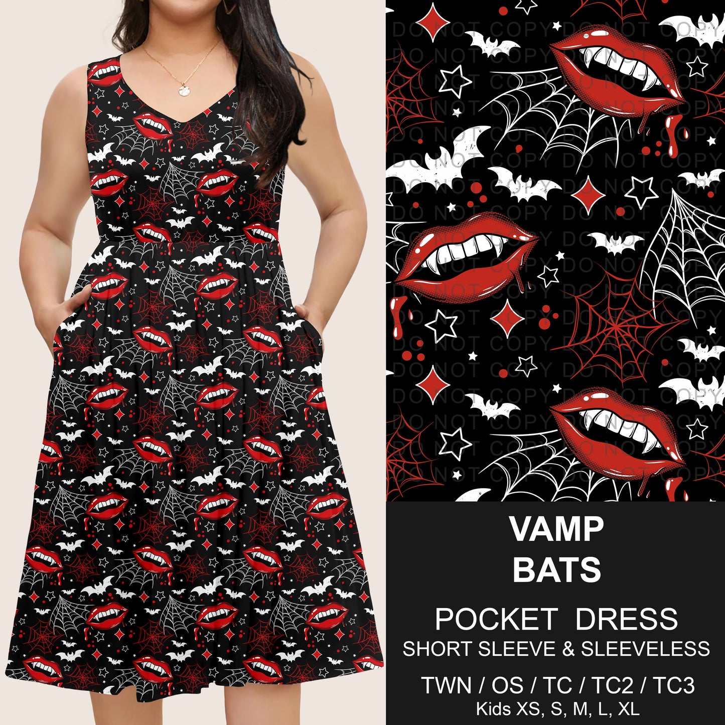 B302 - Preorder Vamp Bats Pocket Dress (Closes 7/24. ETA: early Oct)