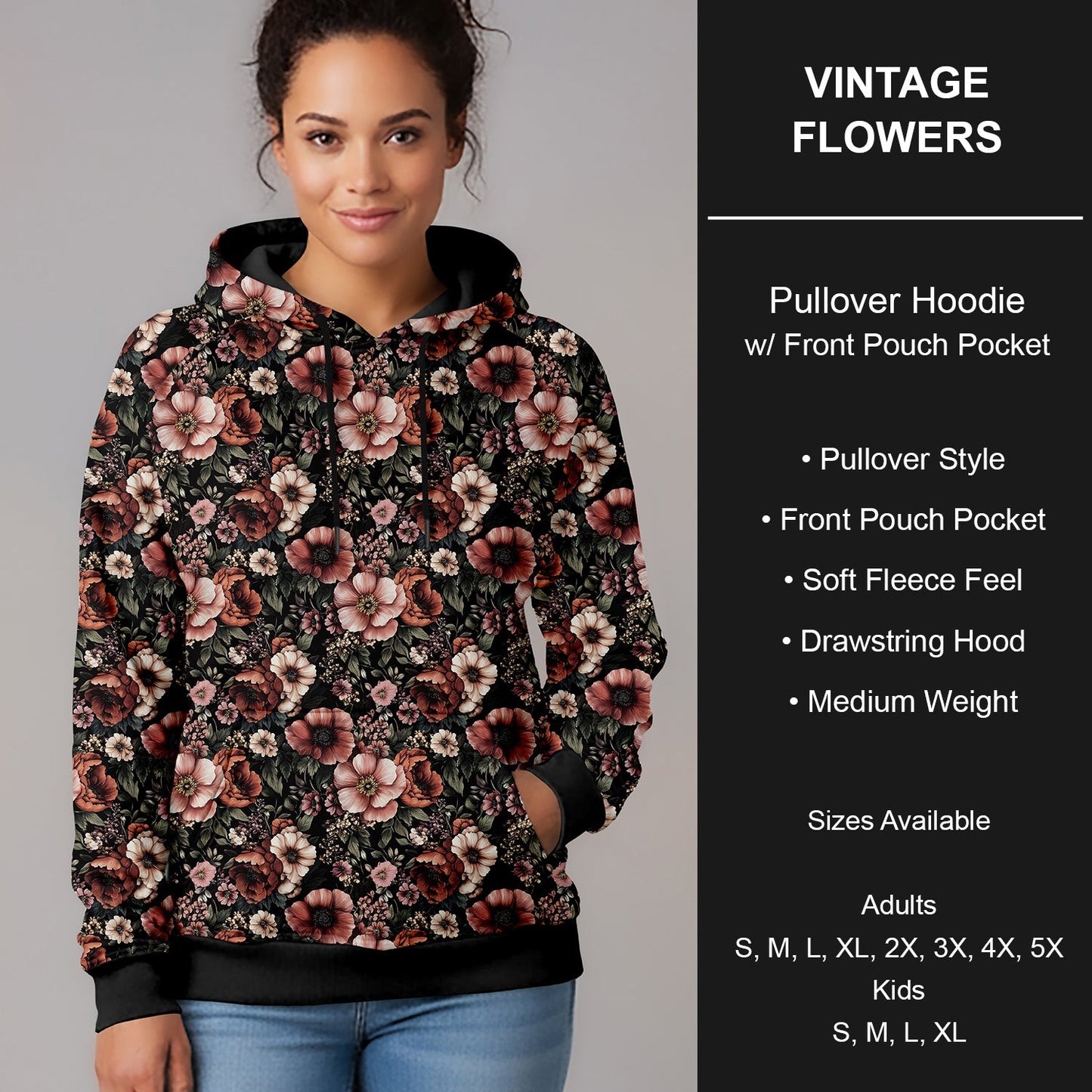 B266 - Preorder Vintage Flowers Pullover Hoodie (Closes 12/17. ETA late Feb.)