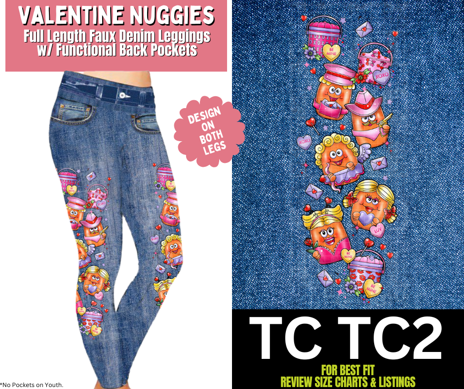 Valentine Nuggies Full Length Faux Denim w/ Side Leg Designs