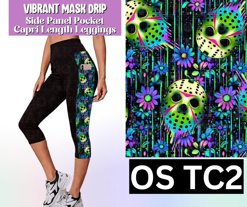 Vibrant Mask Drip Side Panel Pocket Capri Length Leggings