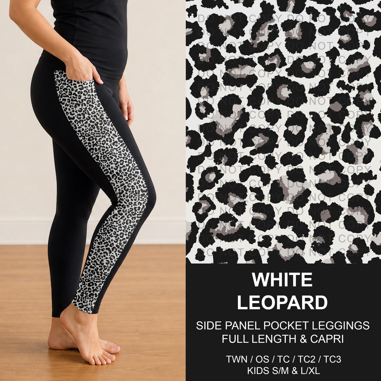 B300 - Preorder White Leopard Side Panel Pocket Leggings (Closes 7/15. ETA: mid Sept.)