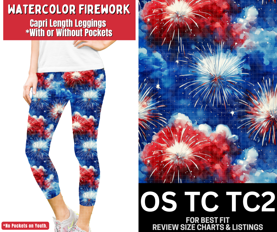 Watercolor Firework Capri Length Leggings w/ Pockets