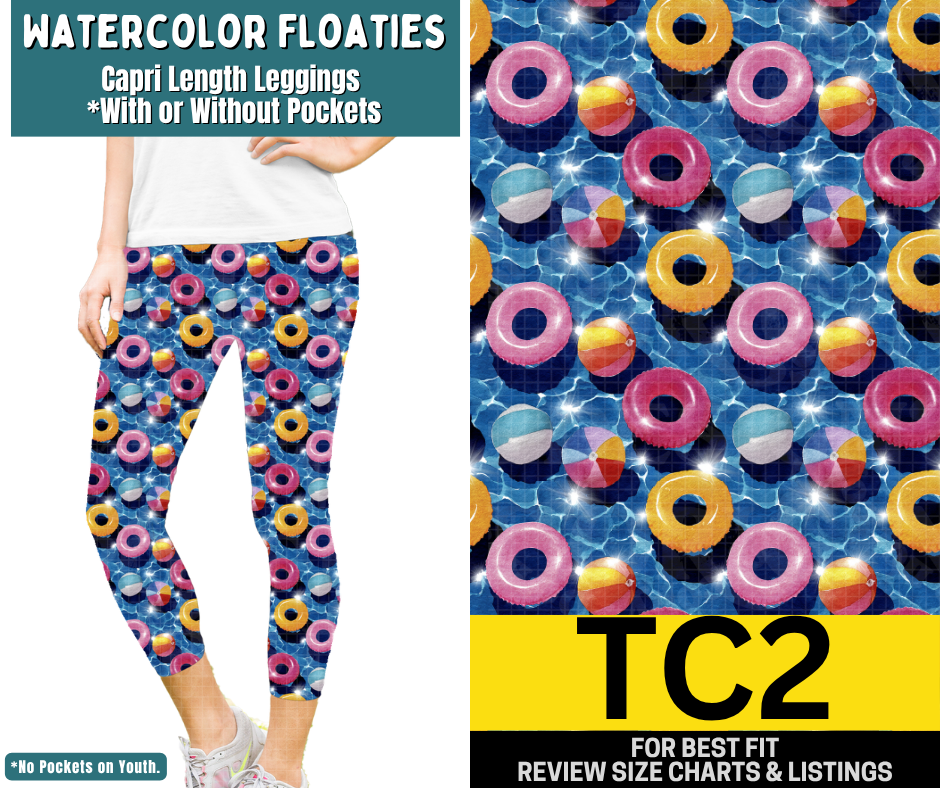 Watercolor Floaties Capri Length Leggings w/ Pockets