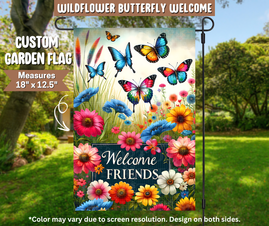 Wildflower Butterfly Welcome Garden Flag