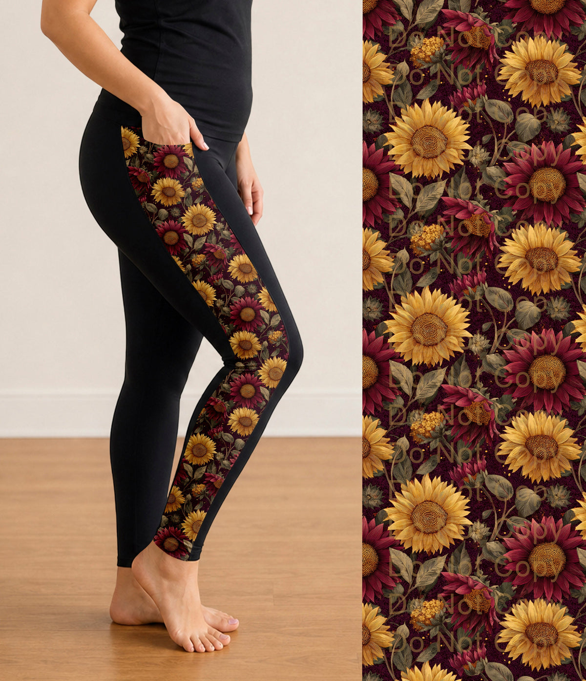RTS - Autumn Sunflowers Side Panel Leggings with Pockets
