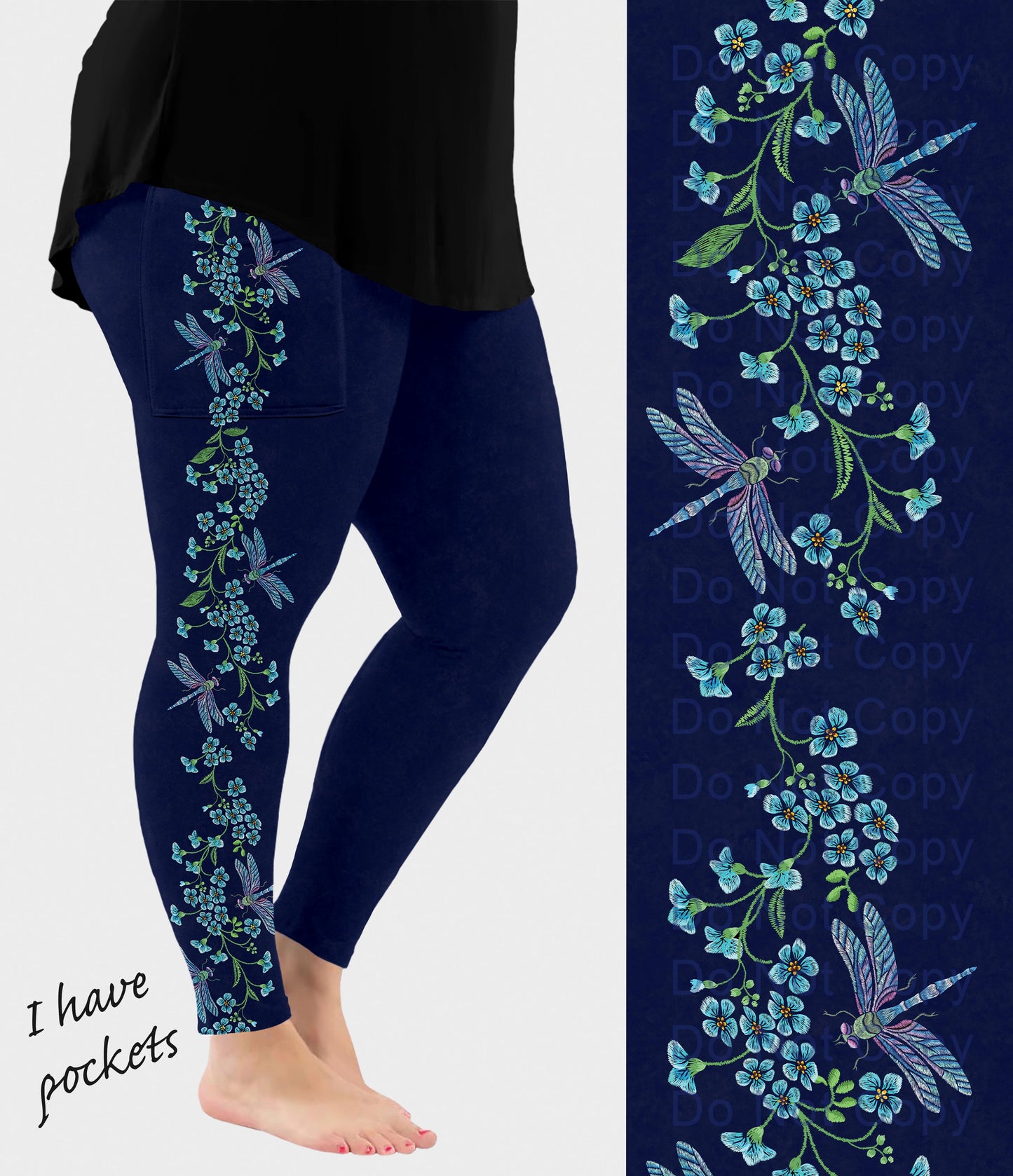 RTS - Dragonfly Vine Side Design Leggings with Pockets