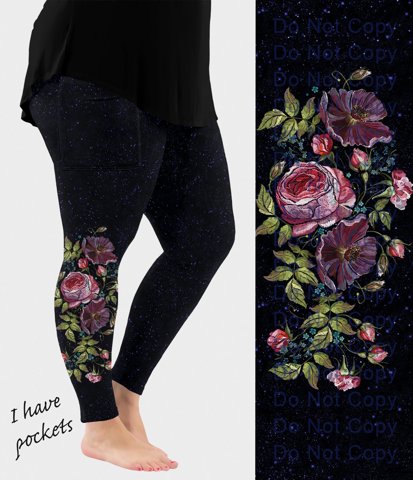 RTS - Floral Blossom Side Design Leggings with Pockets
