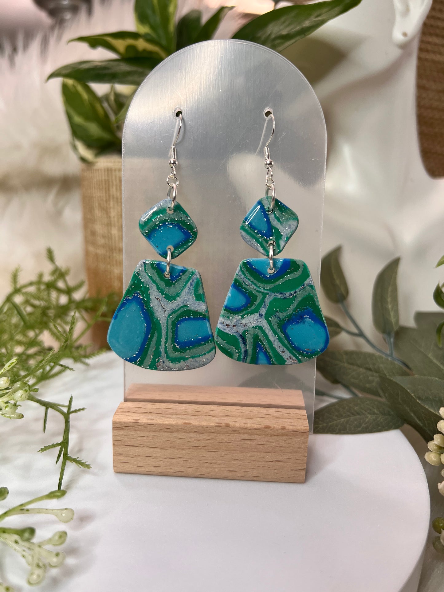 Peacock Dangle (block) Hook Earrings