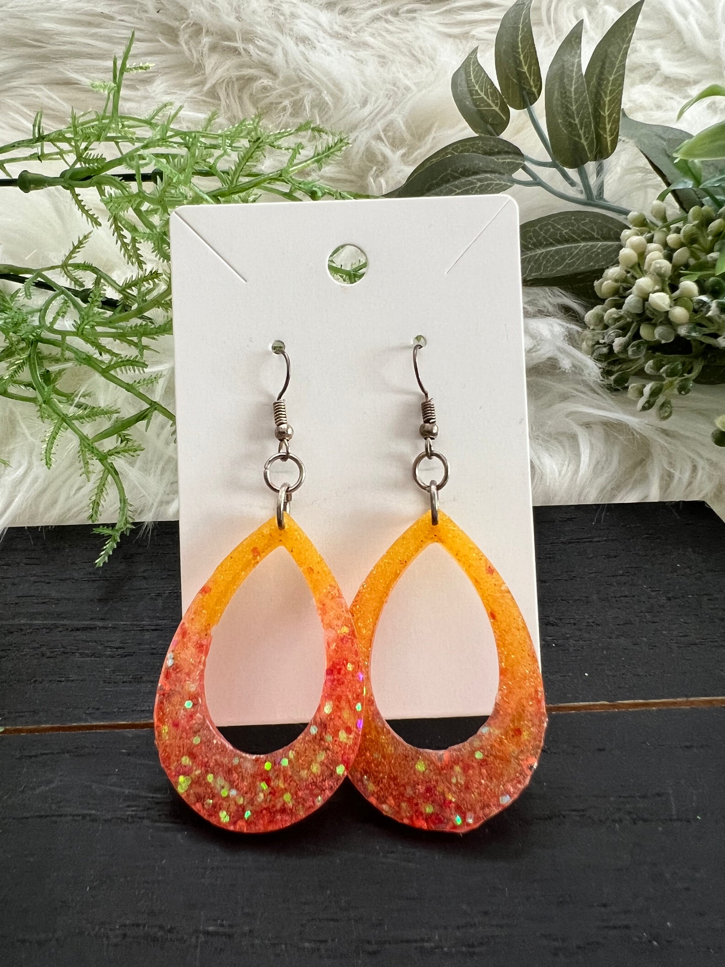 Orange Teardrop Resin Earrings