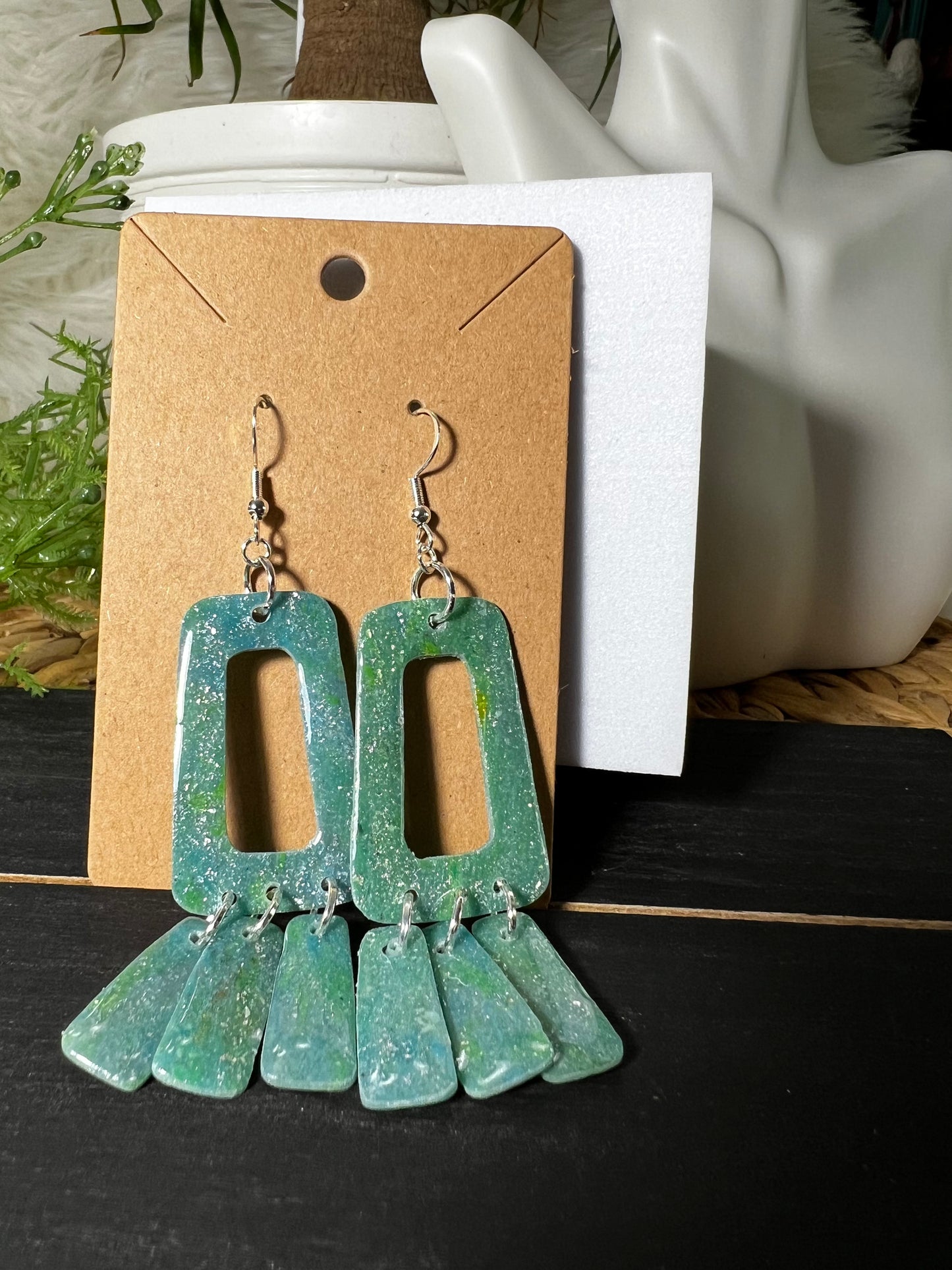 Aqua Triple Dangle Hook Earrings