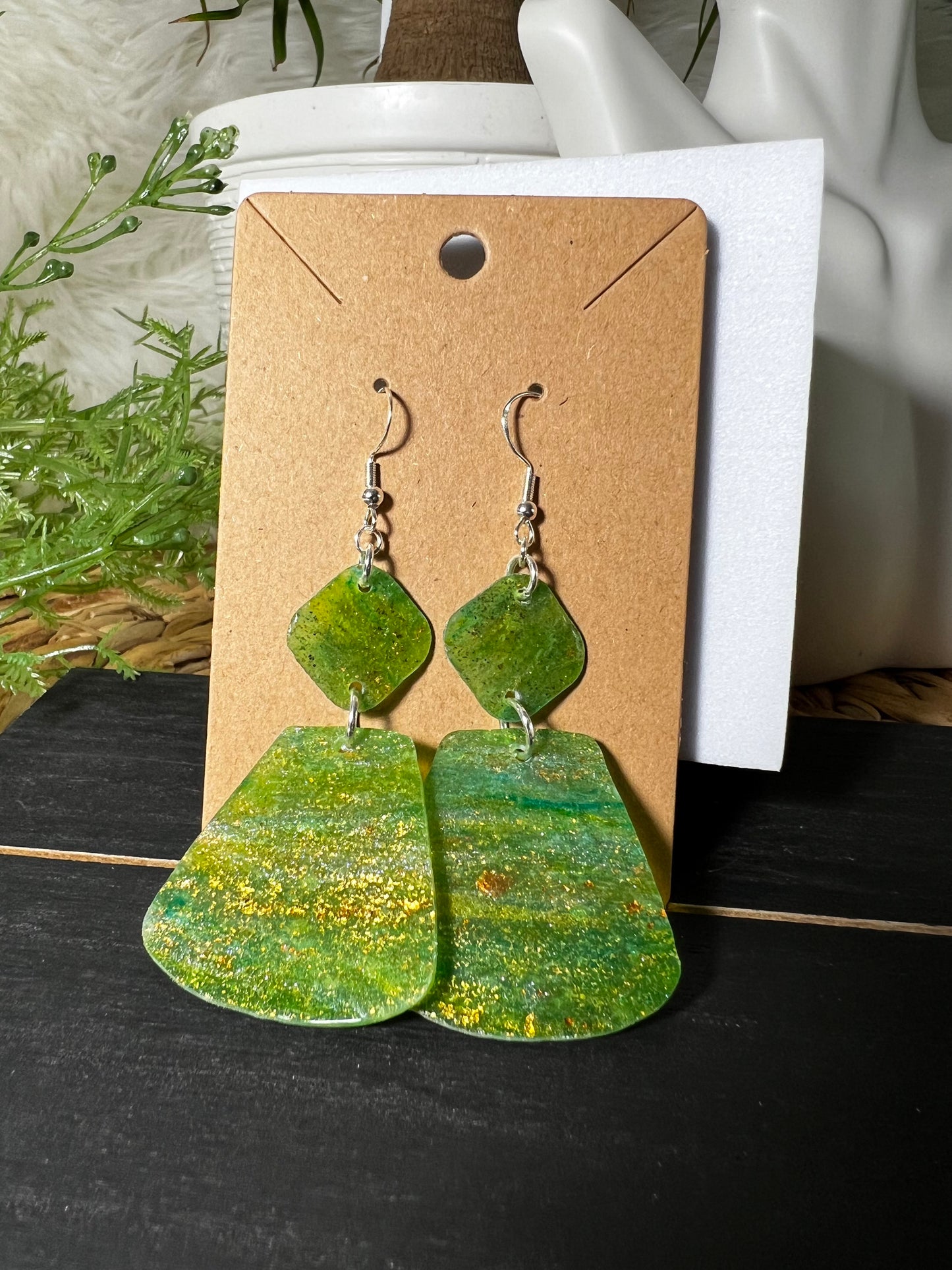 Large Green Stone Hook Earrings