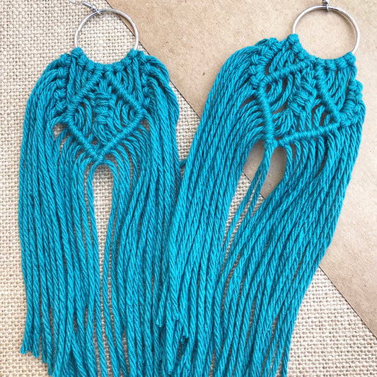 Large Aqua Knots Macramé Earrings