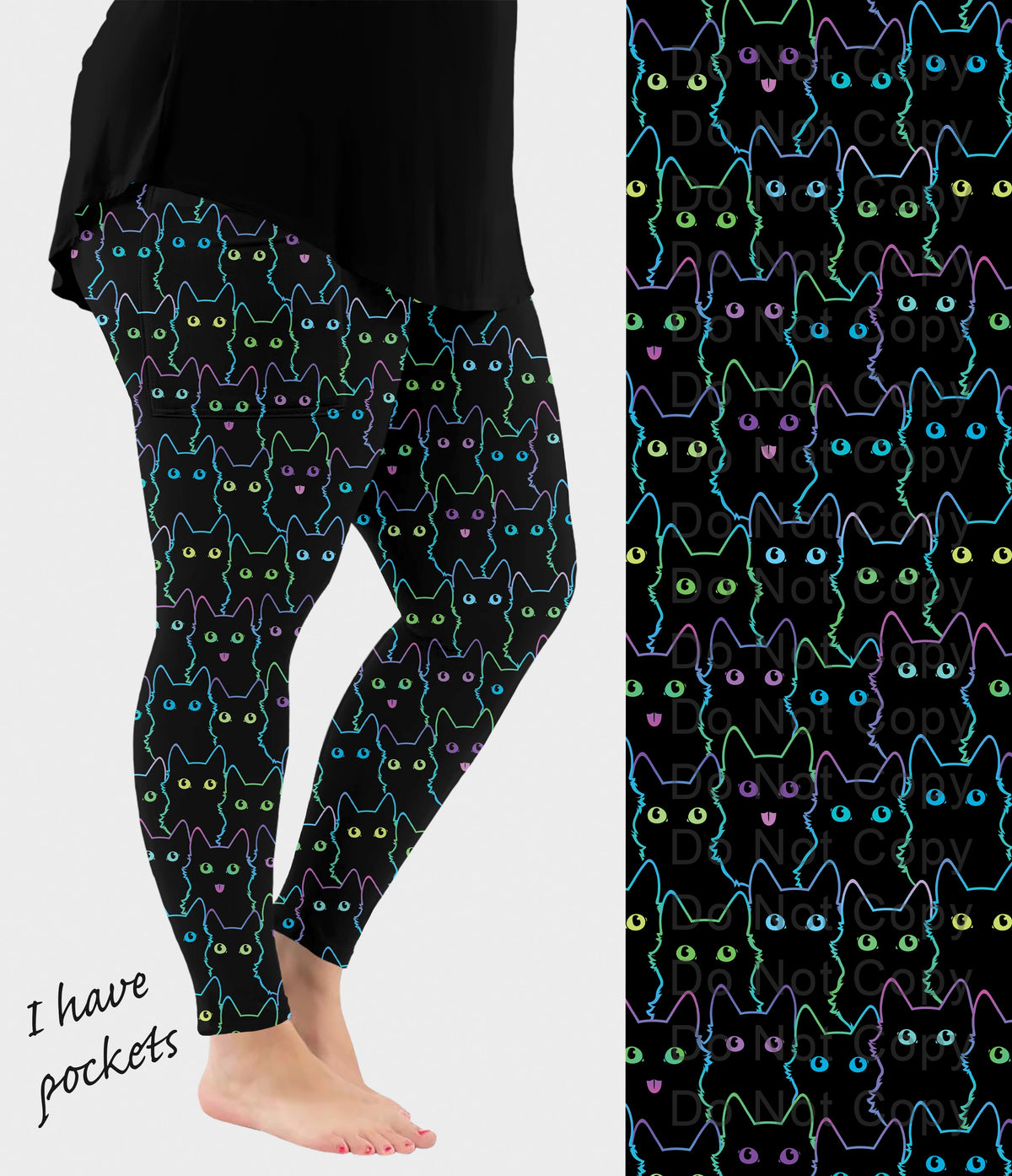 RTS - Neon Cats Leggings with Pockets