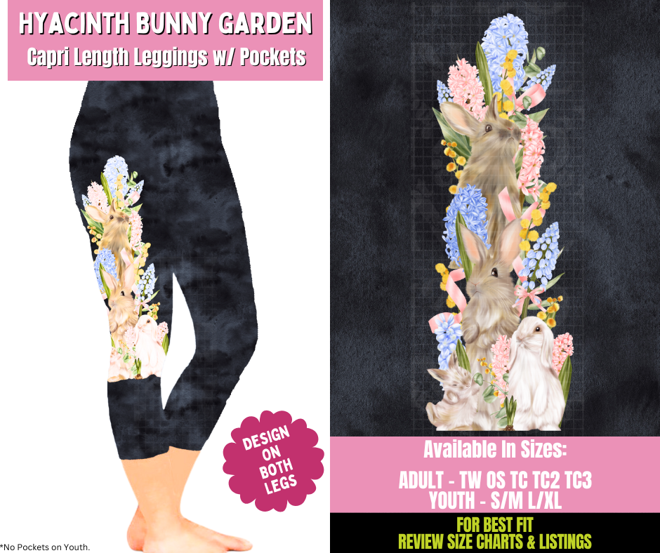 Preorder! Closes 1/21. ETA April. Hyacinth Bunny Garden Capri Leggings w/ Side Leg Designs