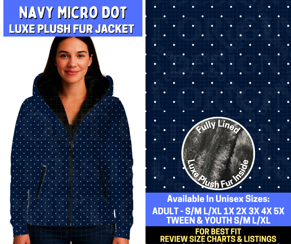Preorder! Closes 10/29. ETA Jan. Navy Micro Dots Luxe Fur Jacket