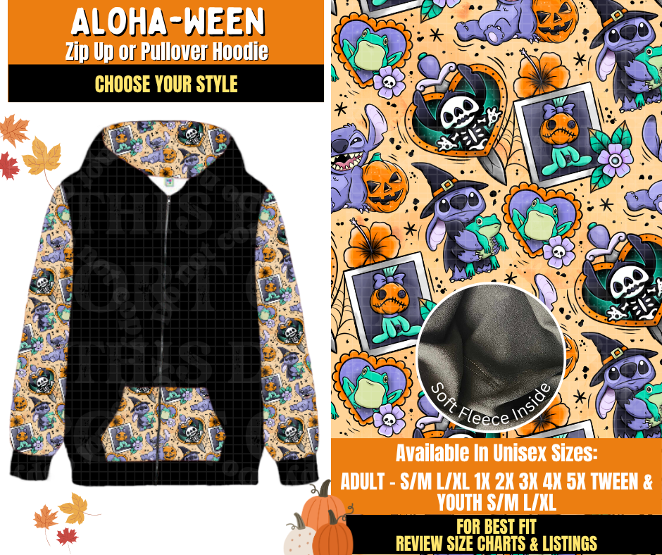 Preorder! Closes 7/16. ETA Oct. Aloha-ween Zip-Up or Pullover Hoodie