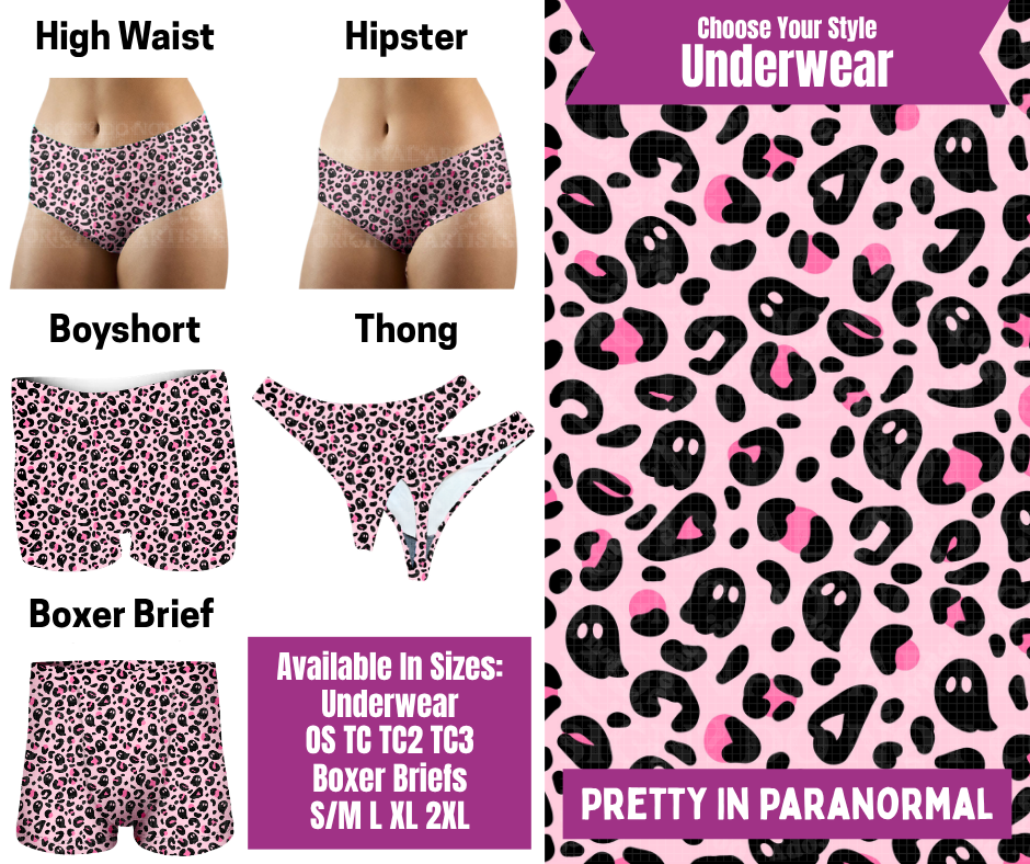 Preorder! Closes 6/24. ETA Sept. Pretty In Paranormal Hipster, High Waist, Boyshort, & Thong Underwear & Boxer Briefs