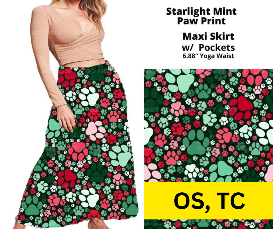 Starlight Mint Paw Print Maxi Skirt